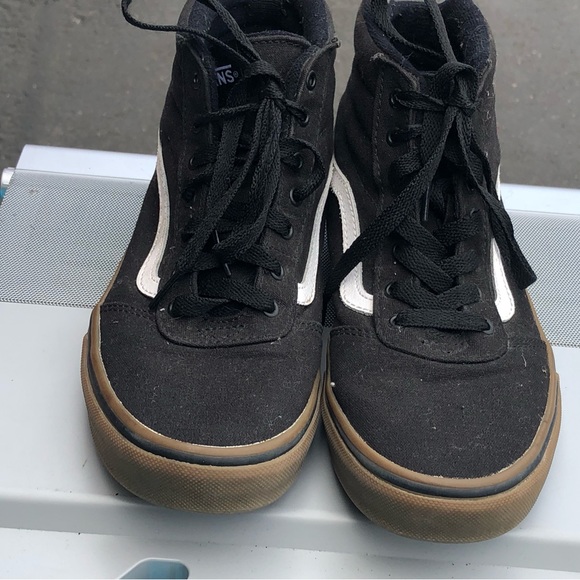 Vans Off the Wall High Top Shoes Youth Boy’s Black & White Canvas Sneakers Sz 5 - Picture 2 of 13